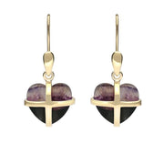 9ct Yellow Gold Blue John Small Cross Heart Drop Earrings E1287