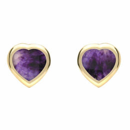 9ct Yellow Gold Blue John Small Framed Heart Stud Earrings. E763.