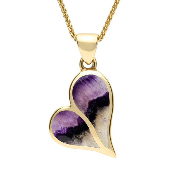 9ct Yellow Gold Blue John Split Heart Necklace. P575.