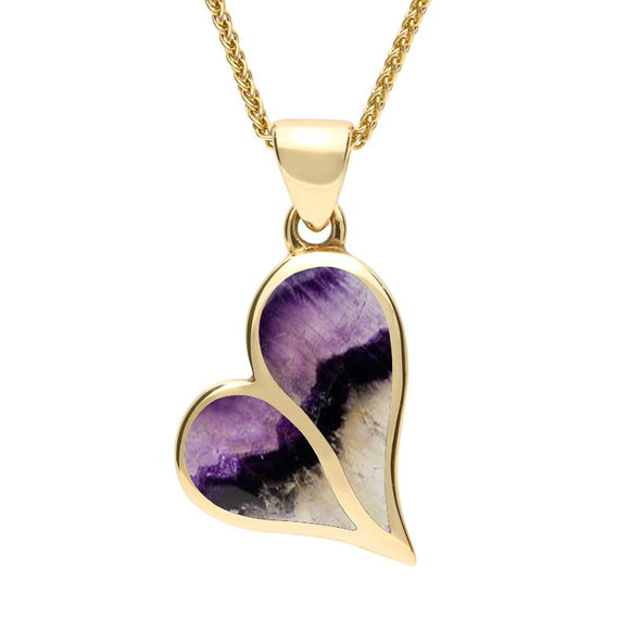 9ct Yellow Gold Blue John Split Heart Necklace. P575.