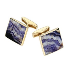 9ct Yellow Gold Blue John Square Shaped Cufflinks, CL417.