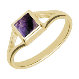 9ct Yellow Gold Blue John Square Split Shoulder Ring R063