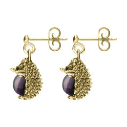 9ct Yellow Gold Blue John Tiny Hedgehog Drop Earrings E2428