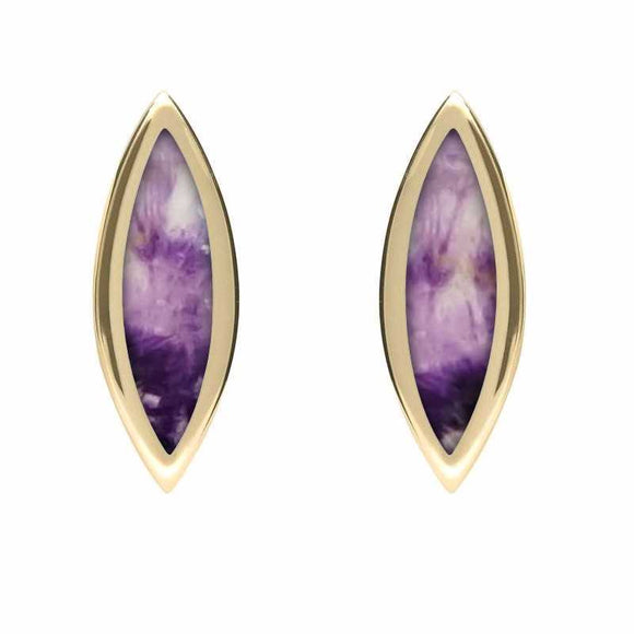 9ct Yellow Gold Blue John Toscana Marquise Stud Earrings. E1124.