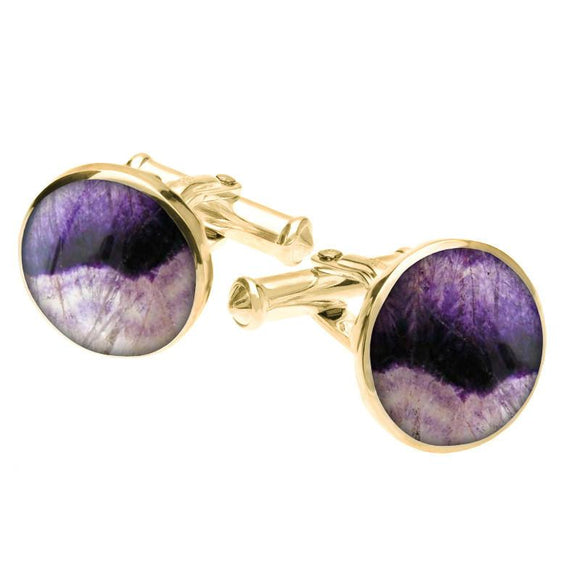 9ct Yellow Gold Blue John Tudor Rose Back Cufflinks CL463