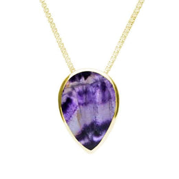 9ct Yellow Gold Blue John Upside Down Pear Necklace. P1103.