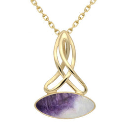 9ct Yellow Gold Blue John Wide Marquise Celtic Necklace P1393