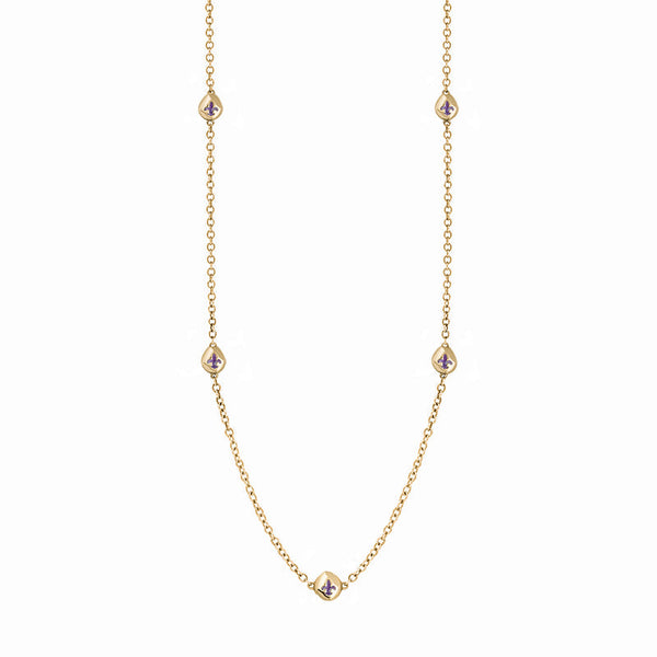 9ct Yellow Gold Blue John Fleur De Lis Link Disc Chain Necklace