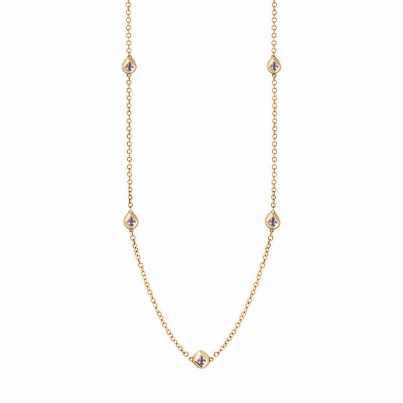 9ct Yellow Gold Blue John Fleur De Lis Link Disc Chain Necklace