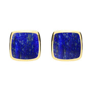 9ct Yellow Gold Lapis Lazuli Cushion Stud Earrings. E279.