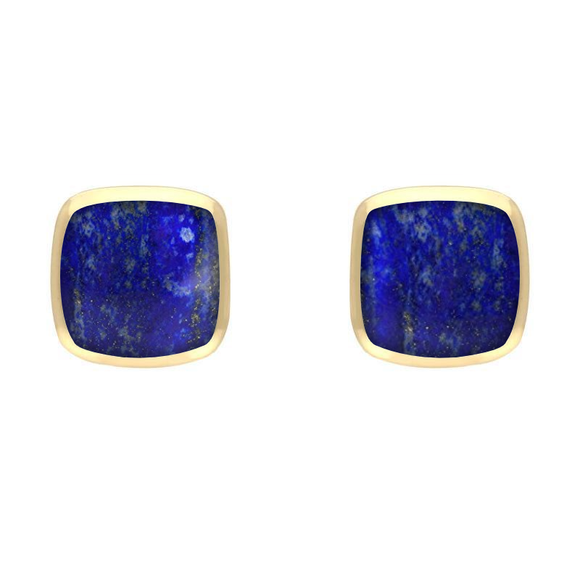 9ct Yellow Gold Lapis Lazuli Dinky Cushion Stud Earrings. E335.