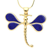 9ct Yellow Gold Lapis Lazuli Four Stone Dragonfly Necklace. P1473.