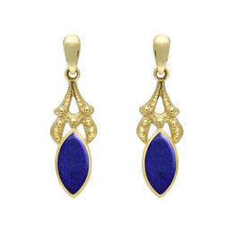 9ct Yellow Gold Lapis Lazuli Marquise Drop Earrings. E075.