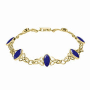9ct Yellow Gold Lapis Lazuli Marquise Shaped Celtic Bracelet. B594.
