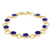 9ct Yellow Gold Lapis Lazuli Nine Stone Round Ring Bracelet. B537.