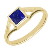9ct Yellow Gold Lapis Lazuli Square Split Shoulder Ring. R063.