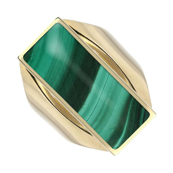 9ct Yellow Gold Malachite Medium Oblong Ring, R065.