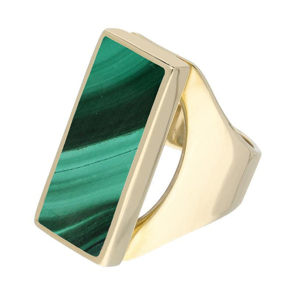 9ct Yellow Gold Malachite Medium Oblong Ring, R065.