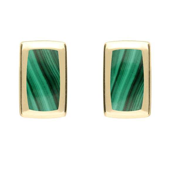 9ct Yellow Gold Malachite Small Oblong Stud Earrings E786