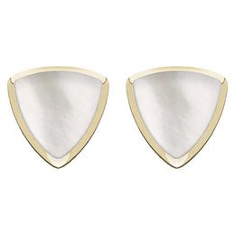 9ct Yellow Gold Mother of Pearl Curved Triangle Stud Earrings. E203.