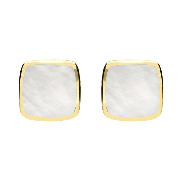9ct Yellow Gold Mother of Pearl Cushion Stud Earrings. E279.