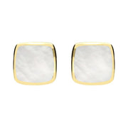 9ct Yellow Gold Mother of Pearl Cushion Stud Earrings. E279.
