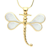 9ct Yellow Gold Mother of Pearl Four Stone Dragonfly Necklace. P1473.