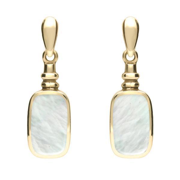 9ct Yellow Gold Mother of Pearl Oblong Bottle Top Drop Earrings. E055.