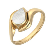 9ct Yellow Gold Mother of Pearl Offset Pear Ring. R071.