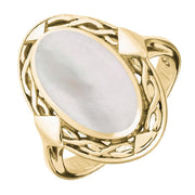 9ct Yellow Gold Mother of Pearl Oval Celtic Ring. R128.