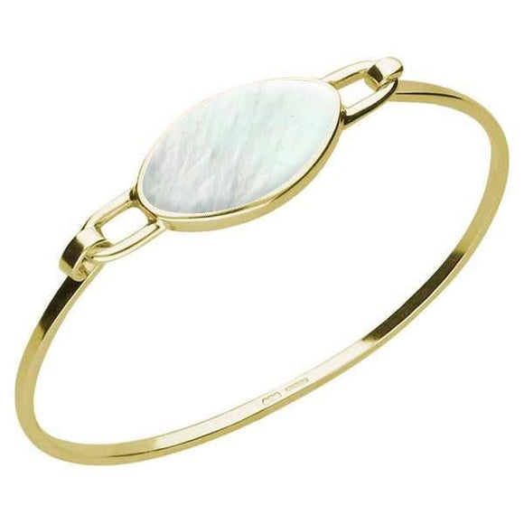 9ct Yellow Gold Mother of Pearl Oval Slim Bangle. B018.