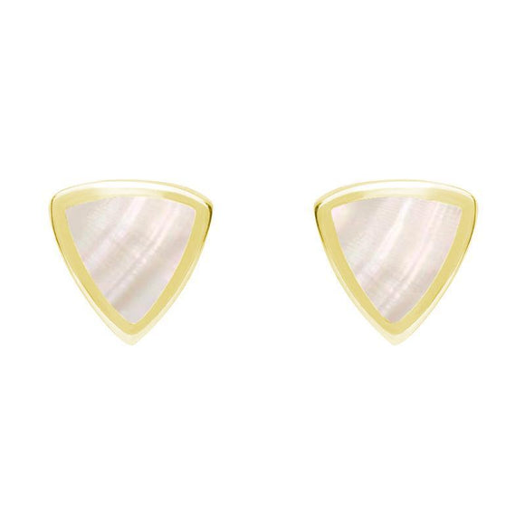 9ct Yellow Gold Mother of Pearl Small Curved Triangle Stud Earrings. E061. 