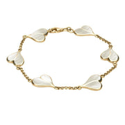 9ct Yellow Gold Mother of Pearl Split Heart Bracelet. B360.