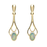 9ct Yellow Gold Opal Spoon Drop Earrings. E138.
