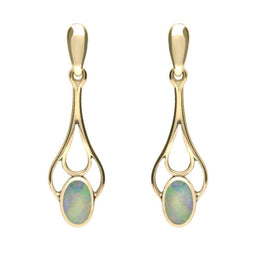 9ct Yellow Gold Opal Spoon Drop Earrings. E138.