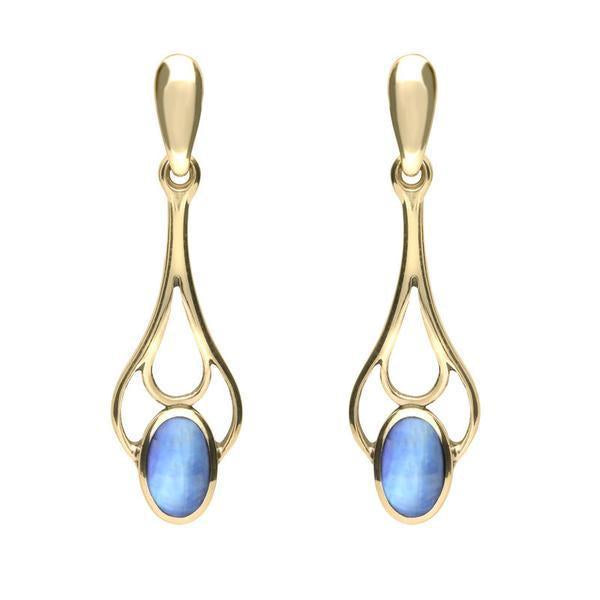 9ct Yellow Gold Opal Spoon Drop Earrings, E138.