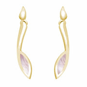 9ct Yellow Gold Pink Mother Of Pearl Toscana Long Marquise Drop Earrings. E1187.