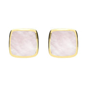9ct Yellow Gold Pink Mother of Pearl Cushion Stud Earrings. E279.