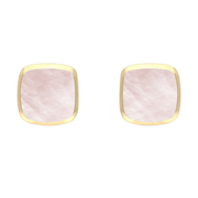 9ct Yellow Gold Pink Mother of Pearl Dinky Cushion Stud Earrings. E335.