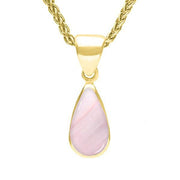 9ct Yellow Gold Pink Mother of Pearl Dinky Pear Necklace. P450.