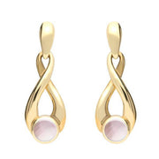 9ct Yellow Gold Pink Mother of Pearl Eternity Loop Drop Earrings. E074. 