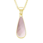 9ct Yellow Gold Pink Mother of Pearl Long Pear Necklace. P167.