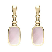 9ct Yellow Gold Pink Mother of Pearl Oblong Bottle Top Drop Earrings. E055.