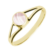 9ct Yellow Gold Pink Mother of Pearl Round Split Shoulder Ring. R029.