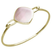 9ct Yellow Gold Pink Mother of Pearl Slim Cushion Bangle, B035.