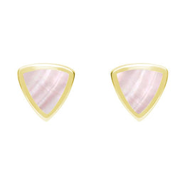 9ct Yellow Gold Pink Mother of Pearl Small Curved Triangle Stud Earrings. E061. 