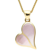 9ct Yellow Gold Pink Mother of Pearl Split Heart Necklace. P575.