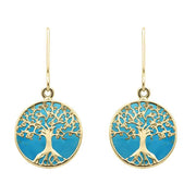 9ct Yellow Gold Turquoise Round Tree Drop Earrings E2429