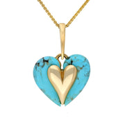 9ct Yellow Gold Turquoise Carved Heart Necklace P2474