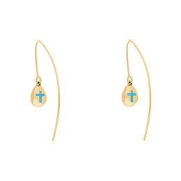 9ct Yellow Gold Turquoise Cross Disc Drop Earrings, E1374.